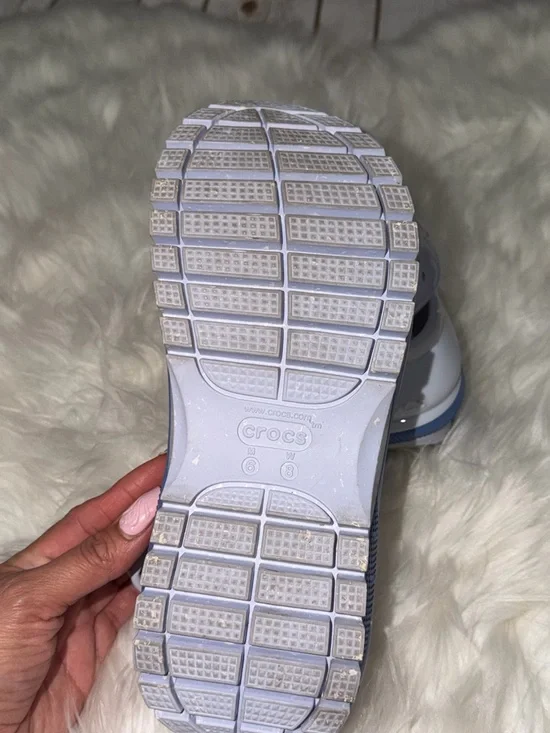 CROCS Light Grey and Blue Mega Crush Sandals Hyper Dreamscape Women’s 8 - Picture 4 of 5